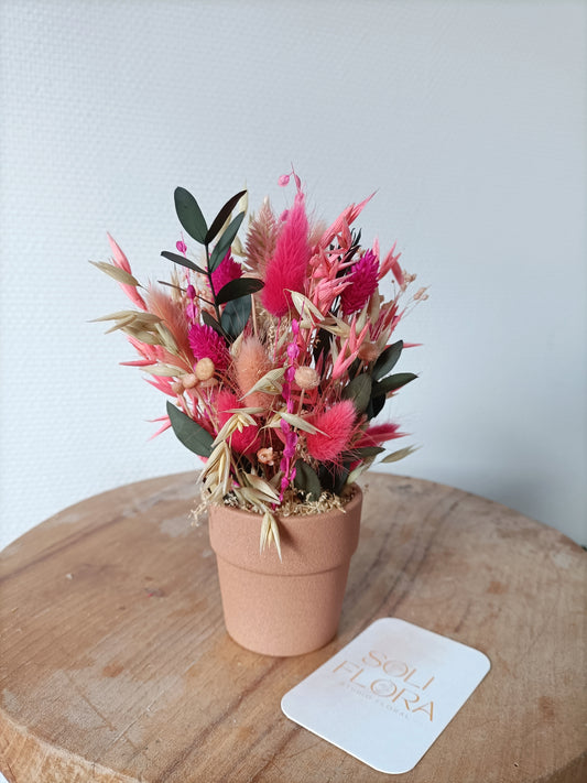 Fruité - Pot Fleuri rose de fleurs séchées et stabilisées