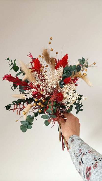 Bouquet Esprit de Noël en fleurs séchées et fleurs stabilisées